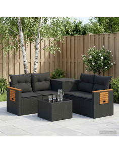 Set di divani 6 pz Nero Rattan sintetico e Acciaio