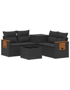 Set di divani 6 pz Nero Rattan sintetico e Acciaio 2
