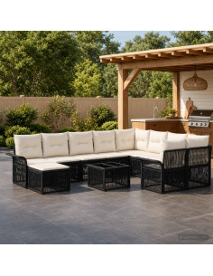 Set Divano da Giardino 11 pz Nero polyrattan