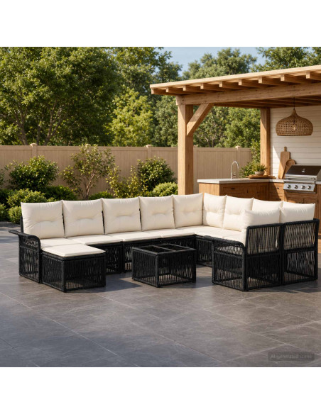 Set Divano da Giardino 11 pz Nero polyrattan