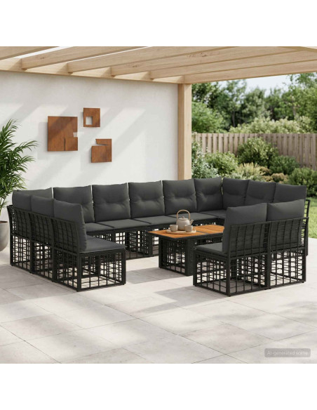 Set Divano da Giardino 13 pz Nero e Grigio scuro polyrattan