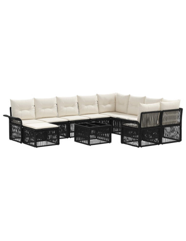 Set Divano da Giardino 11 pz Nero polyrattan