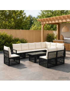 Set Divano da Giardino 11 pz Nero e Bianco Crema polyrattan
