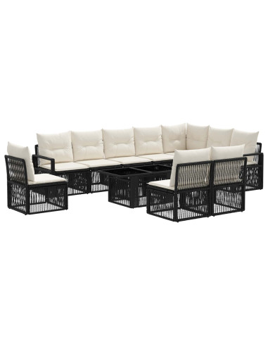 Set Divano da Giardino 11 pz Nero e Bianco Crema polyrattan