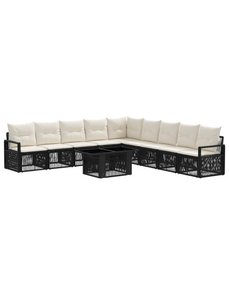 Set Divano da Giardino 10 pz Nero e Bianco Crema polyrattan