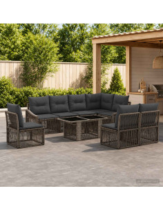 Set Divano da Giardino 9 pz Grigio e Grigio Scuro polyrattan
