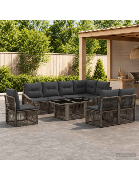 Set Divano da Giardino 9 pz Grigio e Grigio Scuro polyrattan