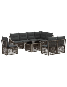 Set Divano da Giardino 9 pz Grigio e Grigio Scuro polyrattan 2