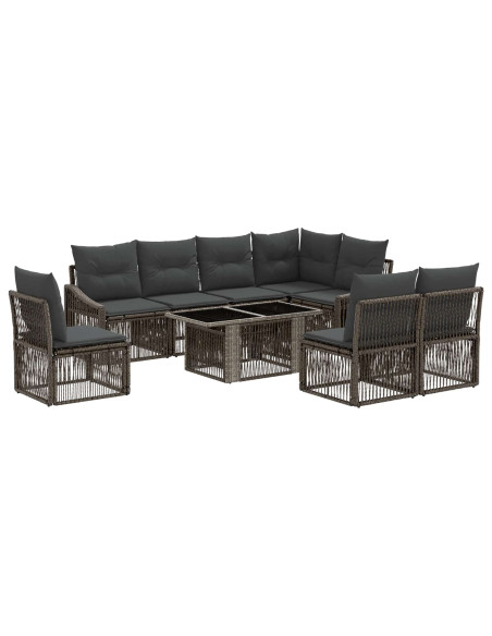 Set Divano da Giardino 9 pz Grigio e Grigio Scuro polyrattan