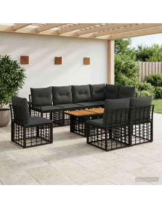 Set Divano da Giardino 9 pz Nero e Grigio scuro polyrattan