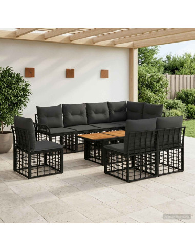 Set Divano da Giardino 9 pz Nero e Grigio scuro polyrattan