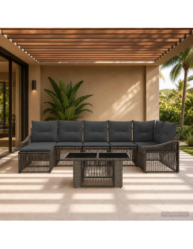 Set Divano da Giardino 8 pz Grigio e Grigio Scuro polyrattan