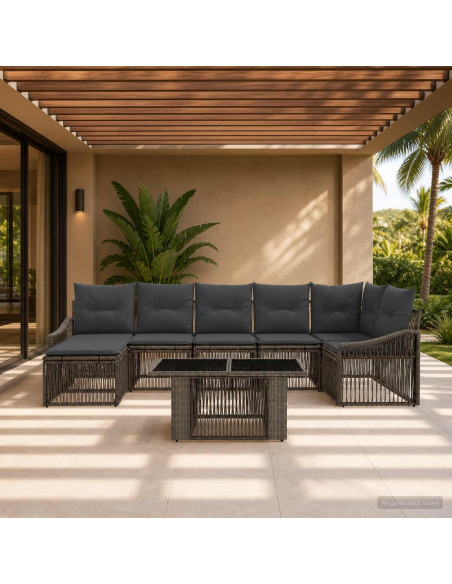 Set Divano da Giardino 8 pz Grigio e Grigio Scuro polyrattan