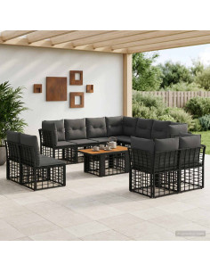 Set Divano da Giardino 12 pz Nero e Grigio scuro polyrattan