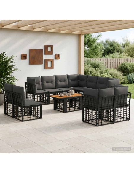 Set Divano da Giardino 12 pz Nero e Grigio scuro polyrattan