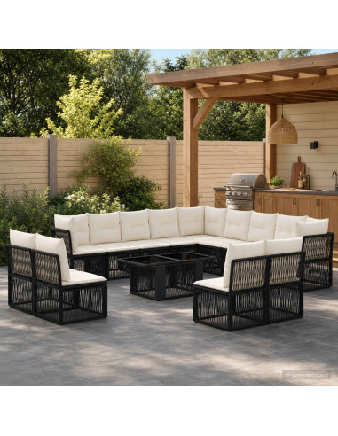Set Divano da Giardino 14 pz Beige polyrattan
