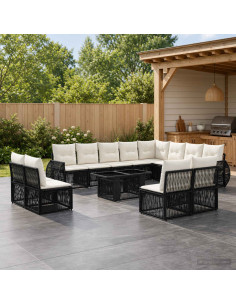 Set Divano da Giardino 13 pz Nero e Bianco Crema polyrattan