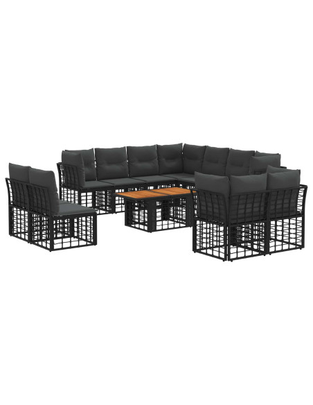 Set Divano da Giardino 12 pz Nero e Grigio scuro polyrattan