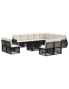 Set Divano da Giardino 13 pz Nero e Bianco Crema polyrattan 2