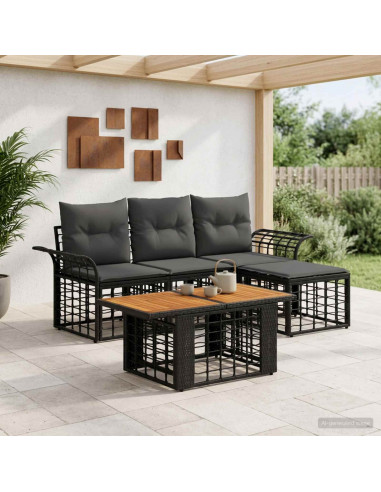 Set Divano da Giardino 5 pz Nero e Grigio scuro polyrattan