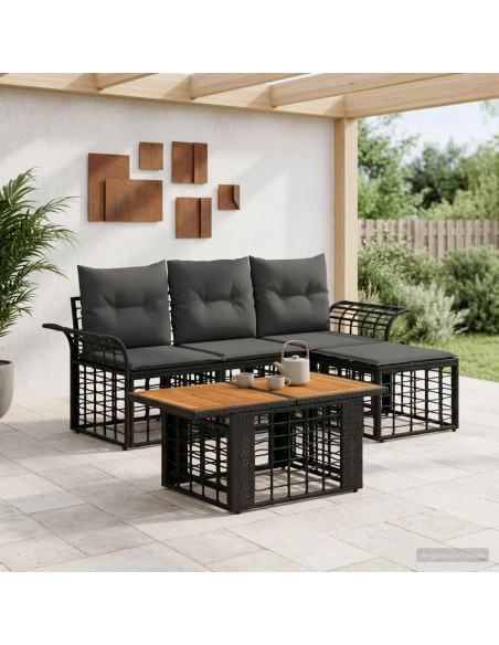 Set Divano da Giardino 5 pz Nero e Grigio scuro polyrattan