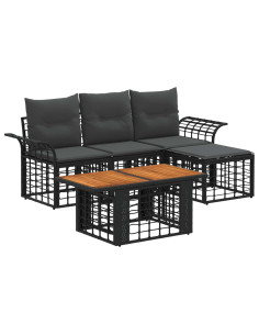 Set Divano da Giardino 5 pz Nero e Grigio scuro polyrattan 2