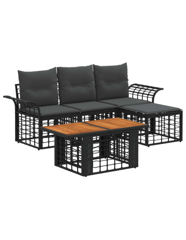 Set Divano da Giardino 5 pz Nero e Grigio scuro polyrattan