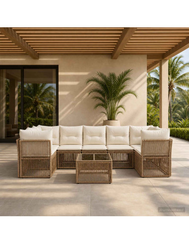 Set Divano da Giardino 8 pz Beige polyrattan