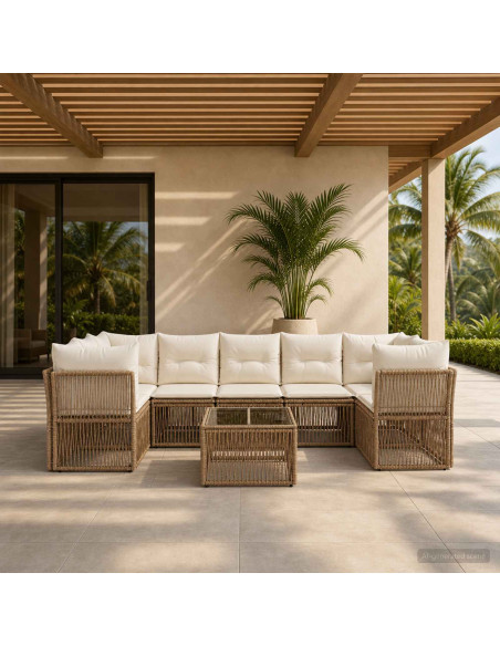 Set Divano da Giardino 8 pz Beige polyrattan