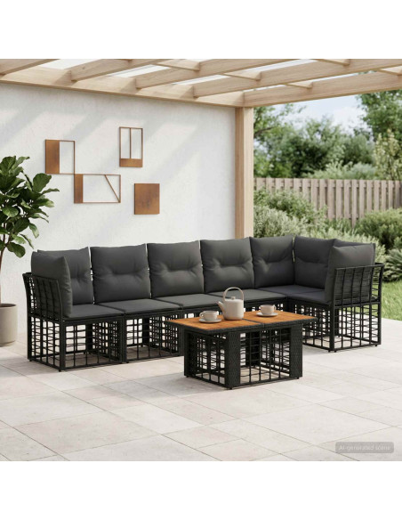 Set Divano da Giardino 7 pz Nero e Grigio scuro polyrattan