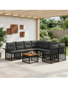 Set di divani da esterno 9 pz Nero e Grigio scuro polyrattan