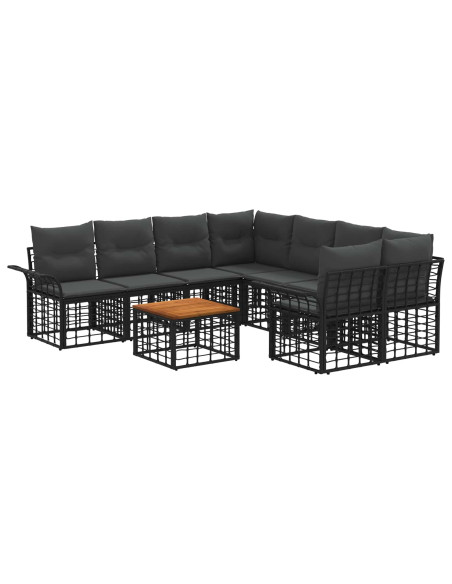 Set di divani da esterno 9 pz Nero e Grigio scuro polyrattan