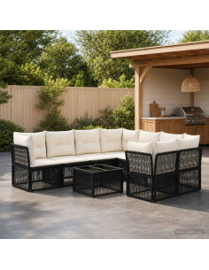 Set Divano da Giardino 9 pz Nero polyrattan