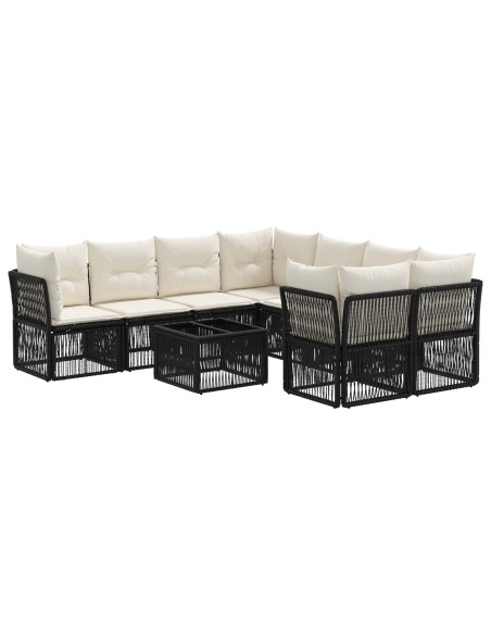 Set Divano da Giardino 9 pz Nero polyrattan