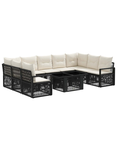 Set Divano da Giardino 10 pz Nero e Bianco Crema polyrattan