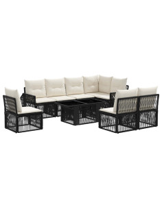 Set Divano da Giardino 9 pz Nero e Bianco Crema polyrattan 2