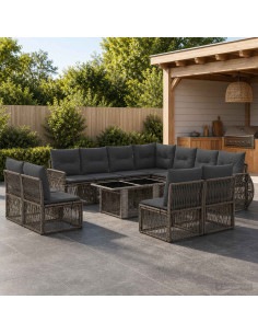 Set Divano da Giardino 12 pz Grigio e Grigio Scuro polyrattan
