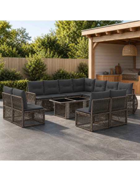 Set Divano da Giardino 12 pz Grigio e Grigio Scuro polyrattan