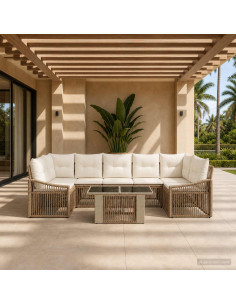 Set Divano da Giardino 8 pz Beige e Bianco Crema polyrattan