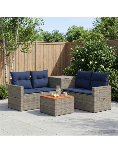 Set di divani 6 pz Grigio e Blu Navy Rattan sintetico e Acciaio
