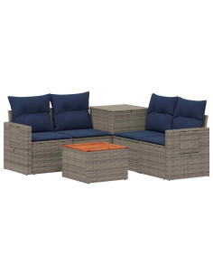 Set di divani 6 pz Grigio e Blu Navy Rattan sintetico e Acciaio 2