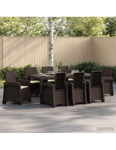 Set da Pranzo per Giardino 9 pz Marrone e Crema PP
