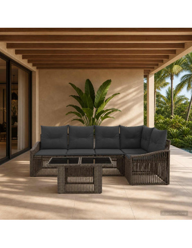 Set Divano da Giardino 6 pz Grigio e Grigio Scuro polyrattan