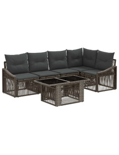 Set Divano da Giardino 6 pz Grigio e Grigio Scuro polyrattan 2