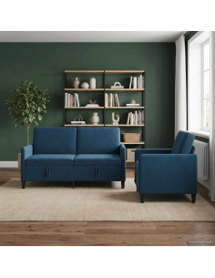 Set di Divani con Storage 2 pz Blu Poliestere