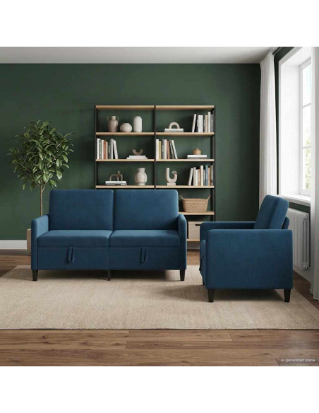 Set di Divani con Storage 2 pz Blu Poliestere