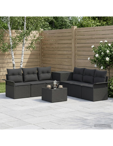 Set di divani 8 pz Nero Rattan sintetico e Acciaio