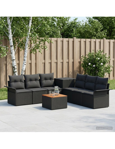 Set di divani 8 pz Nero Rattan sintetico e Acciaio