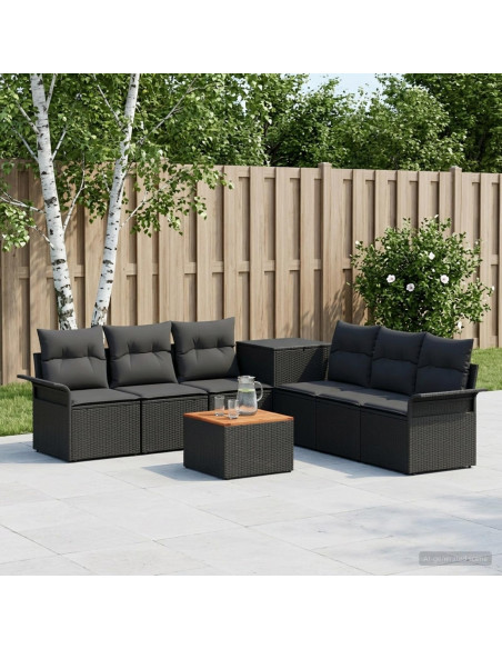 Set di divani 8 pz Nero Rattan sintetico e Acciaio