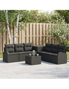 Set di divani 8 pz Nero Rattan sintetico e Acciaio